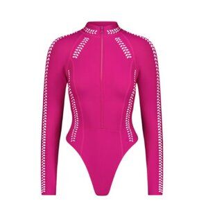 GIGI C Pink Long Sleeve Front Zip One Piece Swimsuit